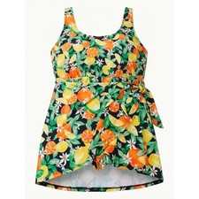 Old Navy 3X One Piece Swimsuit Orange Yellow Fruit Citrus Wrap Front Tie - IW