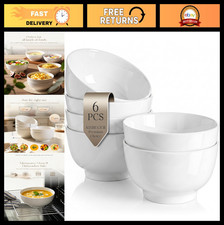 Set of 6 Porcelain Soup Bowls - 26 oz Deep Ceramic Cereal Bowls, Microwave  Dis