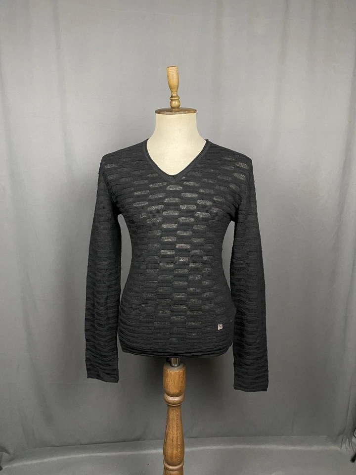 Suéter de lana con cuello en V estructurado negro para hombre Versace Collection talla L Foto 3 de 4