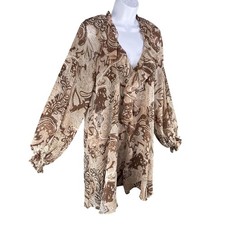 House Of Harlow 1960 NWT Womens S Boho Brown Paisley Ruffle Dress Balloon Sleeve