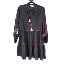 Sachin & Babi Avery Lightweight Linen V-Neck Tassel Mini Dress Size Medium