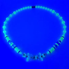 Uranium Butterfly and Flower Glass Jewelry Necklace Bling Uranium Beads 20.5 in