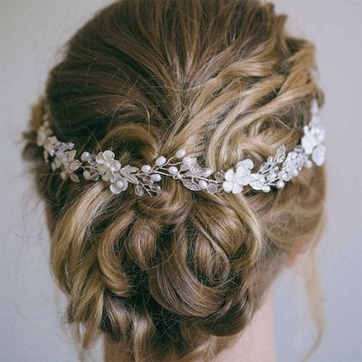 Bride Pearl Hair Piece Leaf Wedding Headband Flower Crystal  display picture 2