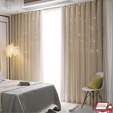 Double Layer Blackout Curtains W/ Star Design Kids Bedroom Living Room Decor New