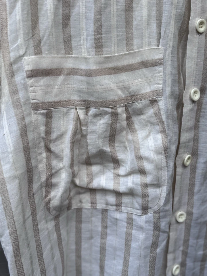Vintage Giorgio Armani Beige Stripe Linen Blend Balloon Pocket Men's Shirt Small - Image 2 of 4