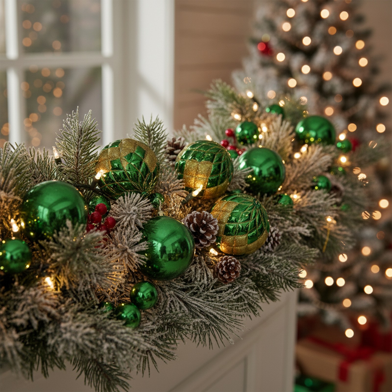 Northlight 6' Oversized Shiny Green Christmas Ball Garland Gold Glitter Accent