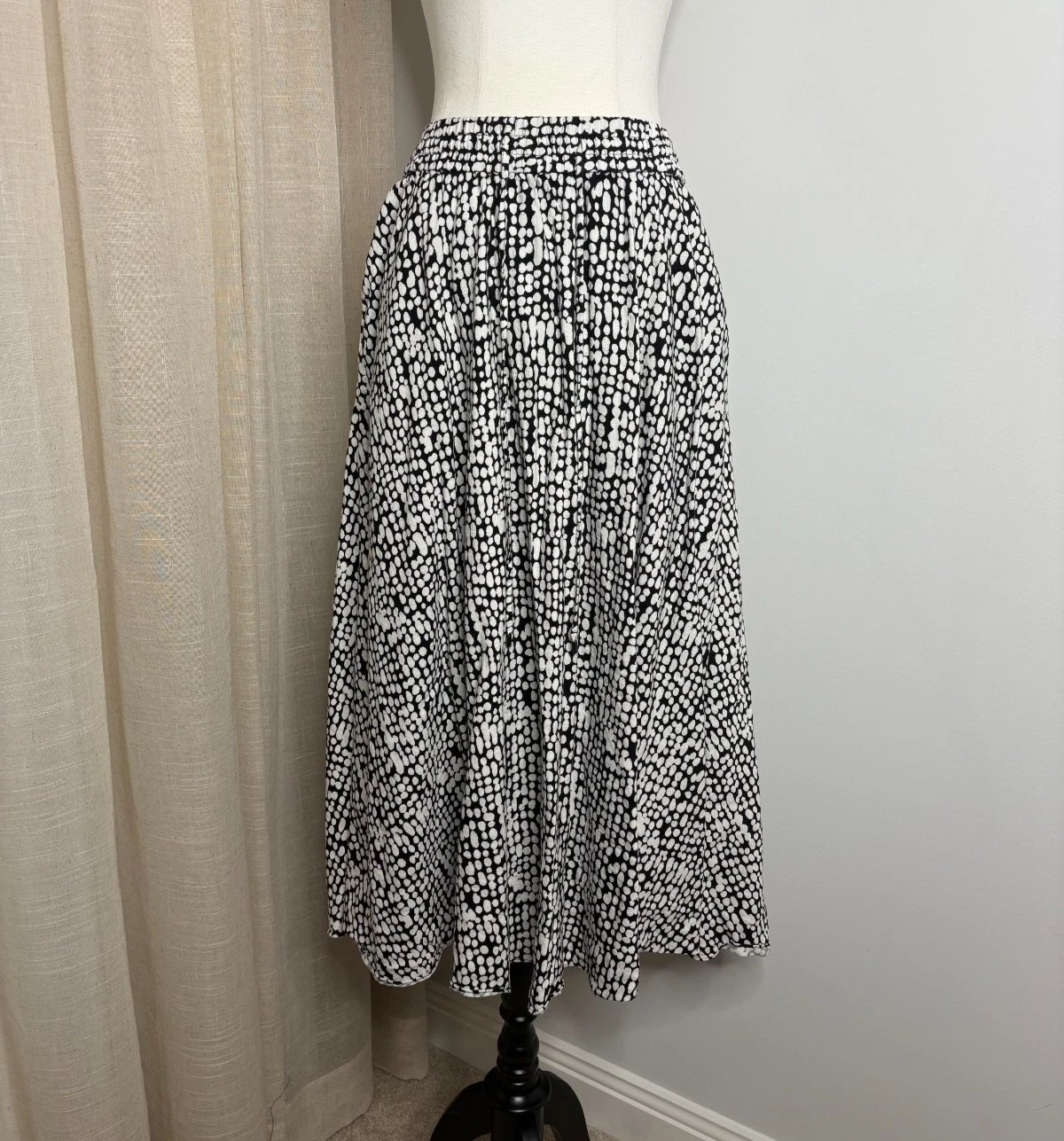 Witchery Black Dot Maxi Skirt Size 12 S M Elastic Waist Flowy Relaxed