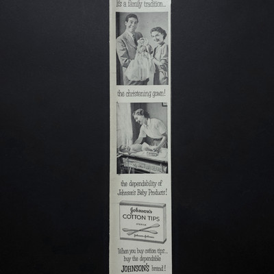 Johnson s Cotton Tips Baby Care Christening Gown Family 1952 Vtg Print Ad