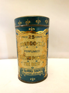NOS UNUSED FULL ANTIQUE CRADDOCK'S PERFUMED TALCUM POWDER TIN 25 CENTS CIN .OHIO