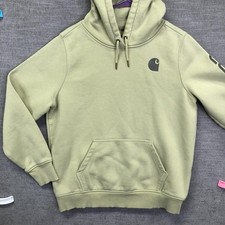 Carhartt Hoodie Boys L 12-14 Green Relaxed Fit Fleece Pullover Logo Sweatshirt