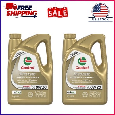 2 Pack,Castrol EDGE Extended Performance 0W-20 Advanced Full Synthetic Motor Oil