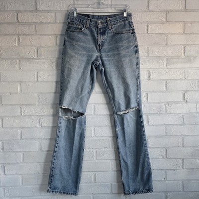 Vintage Distressed Levi's 505 Regular Fiit Straight Leg Jeans 7 Juniors Light