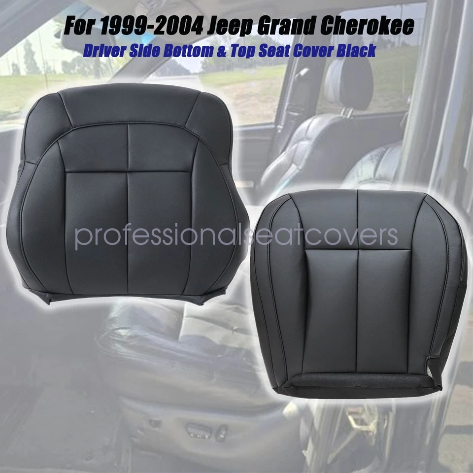 Nuevo para Jeep Grand Cherokee 1999-04 parte inferior y superior cubierta de asiento de cuero negro Foto 3 de 4