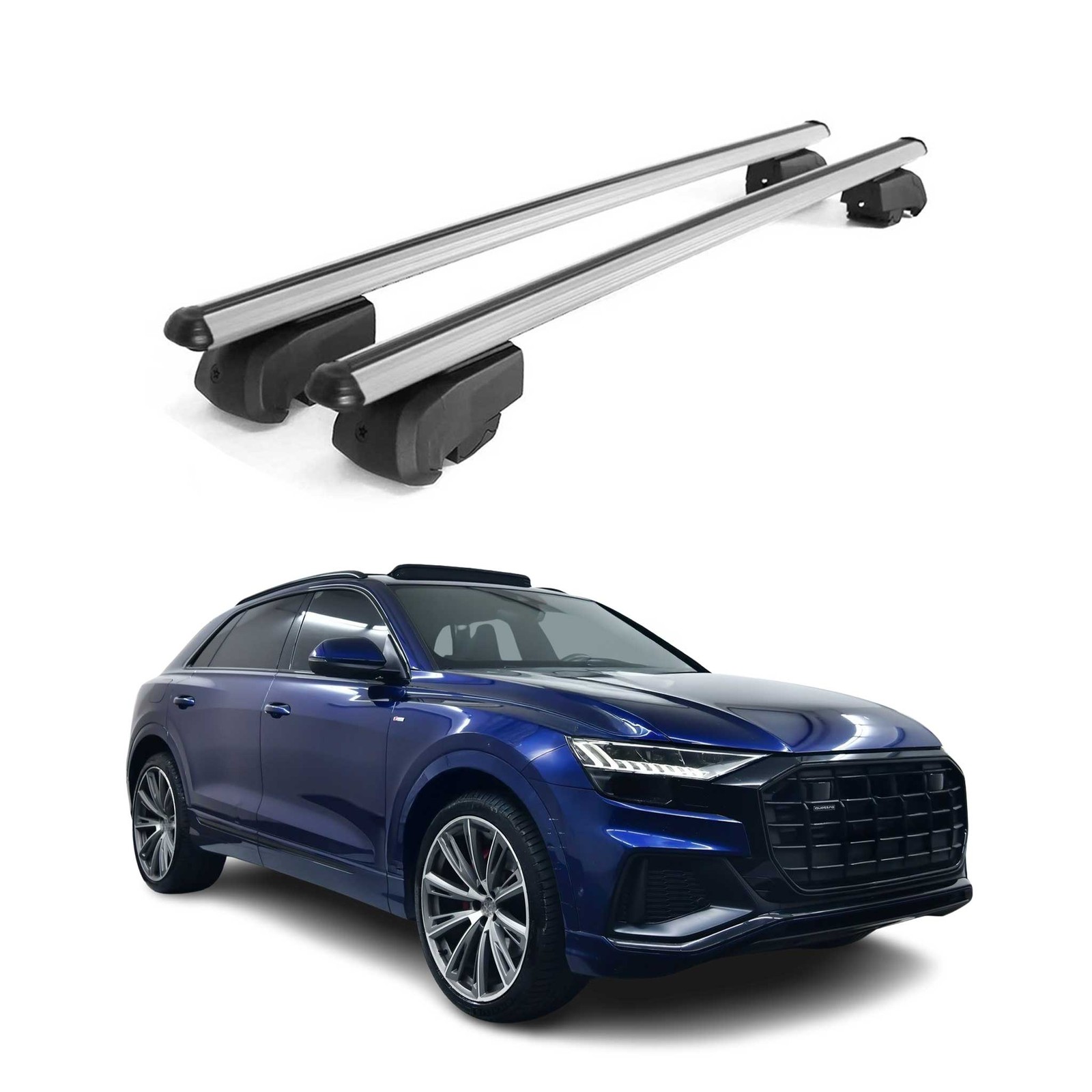 Barres de toit en aluminium gris de haute finition pour Audi Q8 SUV