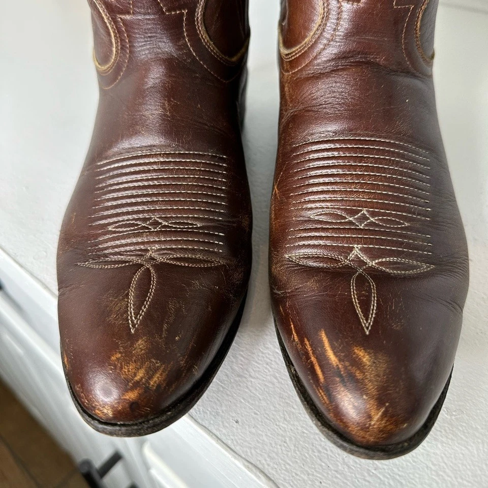 Botas de Vaquero Vintage Tony Lama Etiqueta Dorada Para Mujer 8B Cuero Marrón Oeste EE. UU. Foto 3 de 4