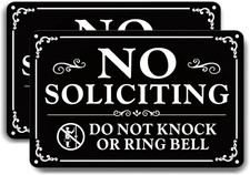 2 Pack No Soliciting Sign for Front Door,9 X 6 Inches Self-Adhesive No Solicitin