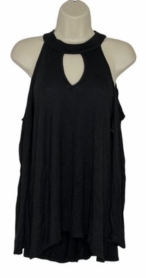 Moa Moa Black Bell Sleeve Choker Neck Boho Witchy Top Blouse Cold Shoulder Sz M