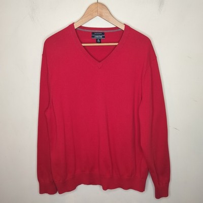 Lands End Mens Supima Cotton Sweater Size XL 46 - 48 RedV Neck Pullover Classic