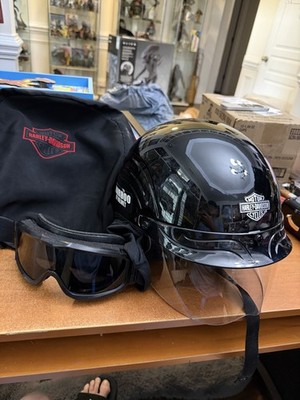Harley Davidson JET II Black Helmet With Face Shield Size Small W/ Goggles bag
