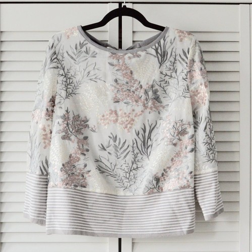Ming Wang Embroidered Floral Sweater Blouse | Size Small