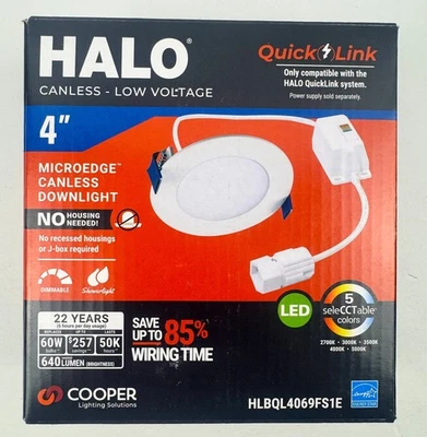 HALO QuickLink 4 inch CCT 3000K LED Canless Low Voltage Downlight Dimmable. New - Image 1 of 4