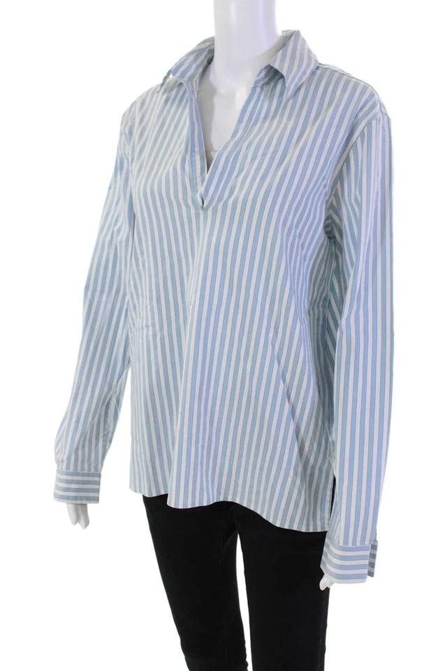 Camisa Barneys New York Mujer Algodón Rayas Cuello en V Cuello Azul Talla M Foto 2 de 4
