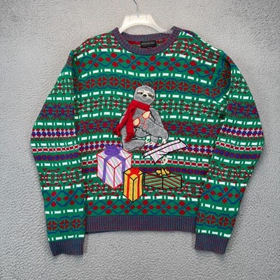 Blizzard Bay Sloth Christmas Sweater Mens Large Green Fair Isle Presents Holiday
