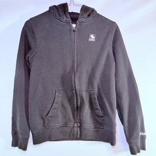 Abercrombie Kids Black Full Zip Hoodie Moose Logo Fleece Sweatshirt Size 13/14