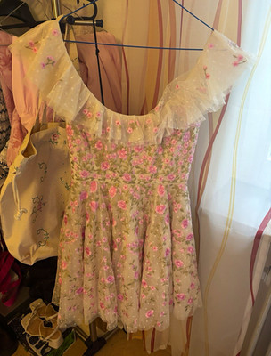 Needle & Thread Lea Ditsy Micro Mini Dress Creme/Rosa Floral UK 6
