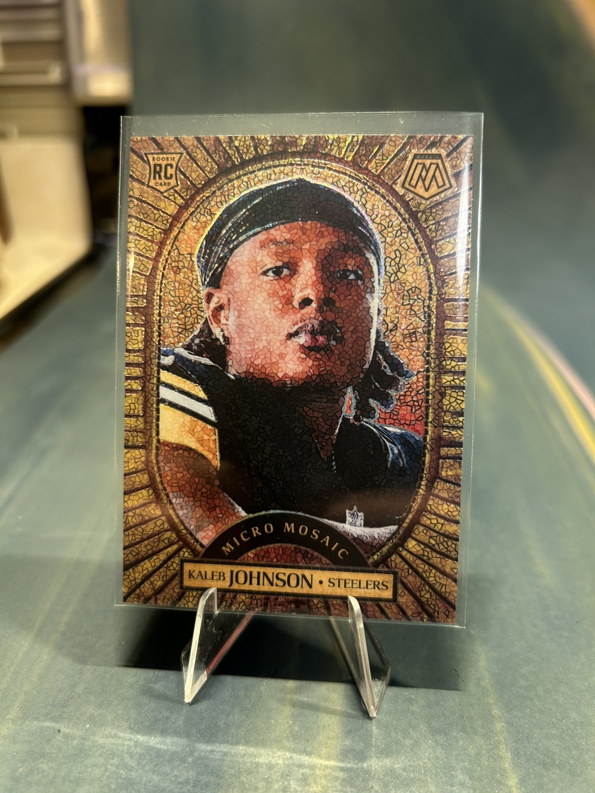 2025 Panini Mosaic Football Kaleb Johnson Micro Mosaic # 4 RC SSP Steelers