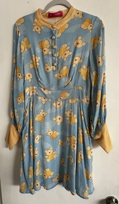 JULYLIEBE Germany Power Girl Bear Print Dress M Blue Viscose Kidcore Limited ￼