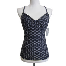 Athleta Taza Kaimana Tankini Top Womens Size 34B/C Tall Blue white Floral UPF50+