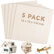 Fswcck Unfinished Blank Square Wood Pieces 5 Pack 6 Mm 1/4 X 12 X 12 Craft Wood