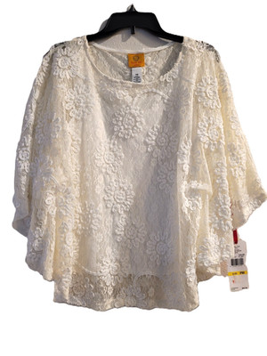 Ruby Rd White Crocket Top Floral Design Lined Medallion Petite Medium
