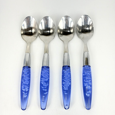 Hampton Silversmiths Winter Frost Blue Acrylic Bubble Handle Teaspoons 4 Pc