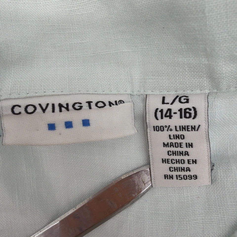 Covington 100% Linen Button Up Shirt Women L Green  Light  3/4 Sleeve .#37756 - Image 2 of 4