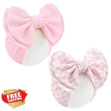 YanJie Light Pink Checkered Bow Headband Baby Infant