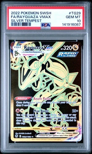 2022 POKEMON SWORD & SHIELD SILVER TEMPEST #TG29 FULL ART/RAYQUAZA VMAX PSA 10
