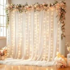 White Wrinkle Free Backdrop Curtains Lights String 10x10FT Photo Background