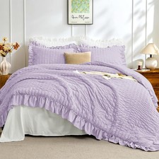 Queen Comforter Set 3 Pieces Seersucker Lavender Lightweight Fluffy JOLLYVOGUE