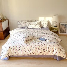 AOJIM Cherry Pattern Duvet Cover Set, 100% Cotton Cute Bedding Comforter Cove...