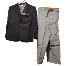 VTG 70s Boys 4pc Brown Fleck Suit Jacket Clip Tie Gray Pants Belt JCP Sz 5T