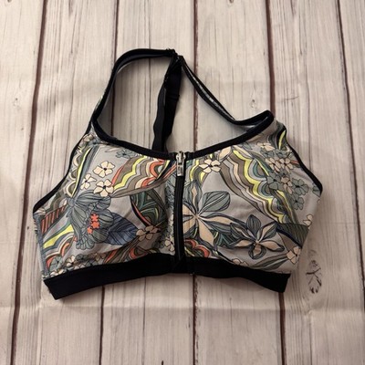 VICTORIA 'S SECRET INCREDIBLE FRONT CLOSE SPORT BRA 32C BLUE BLACK FLORAL