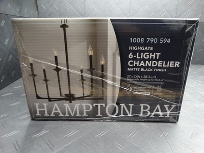 Hampton Bay Highgate 6-Light Matte Black Chandelier without Glass Shade