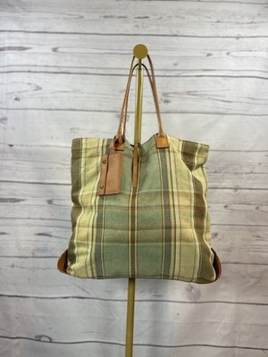 Hartmann Canvas Leather Tote Bag Plaid Travel Tote Carryall Shoulder Bag