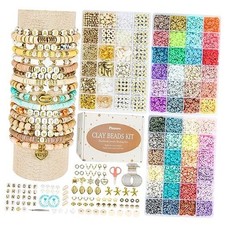 Clay Beads 3 Boxes Bracelet Making Kit, 10500pcs Beads for Jewelry Gold