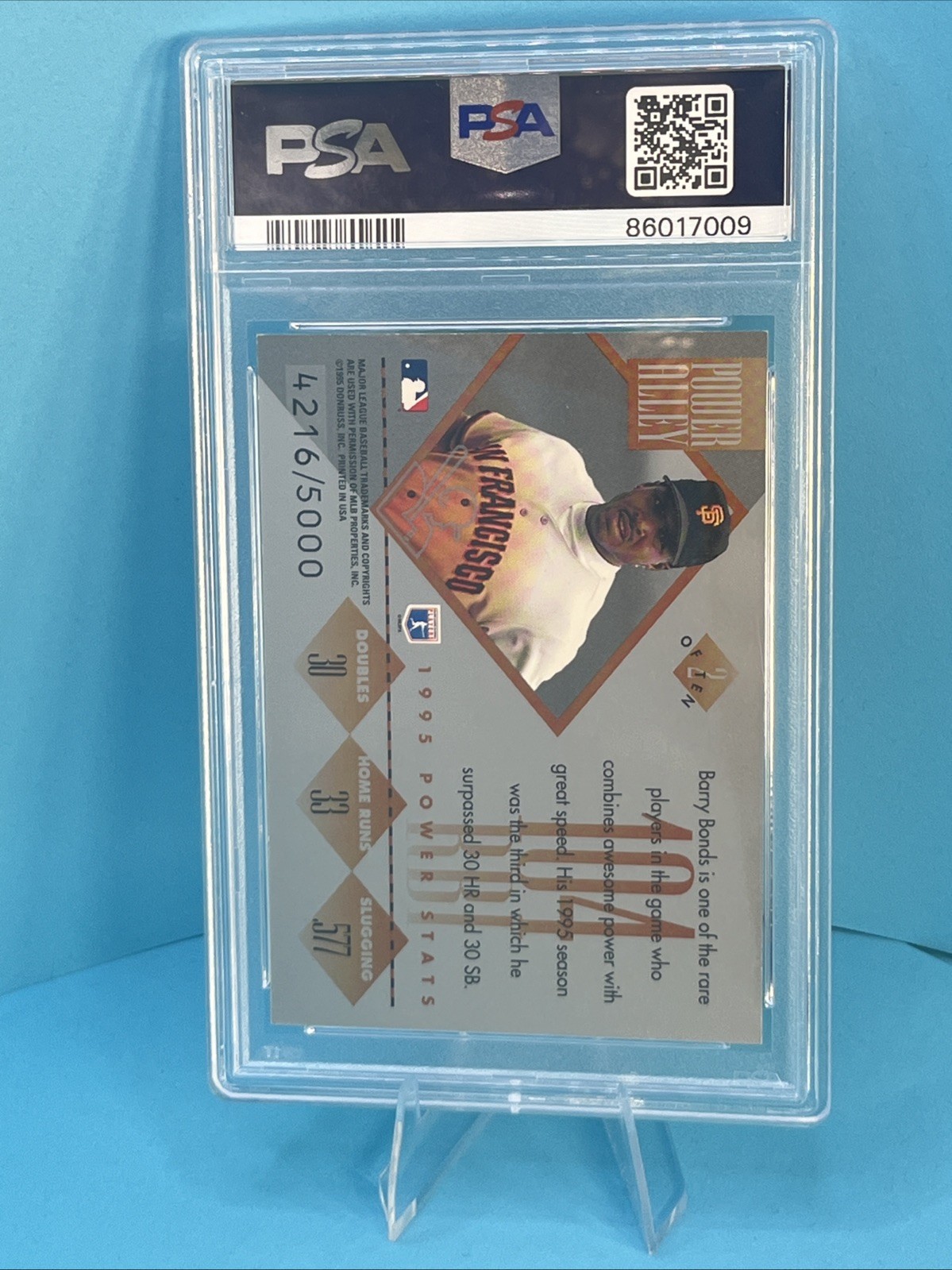 1996 Donruss - Power Alley Barry Bonds #2 /5000 PSA 8 view 2