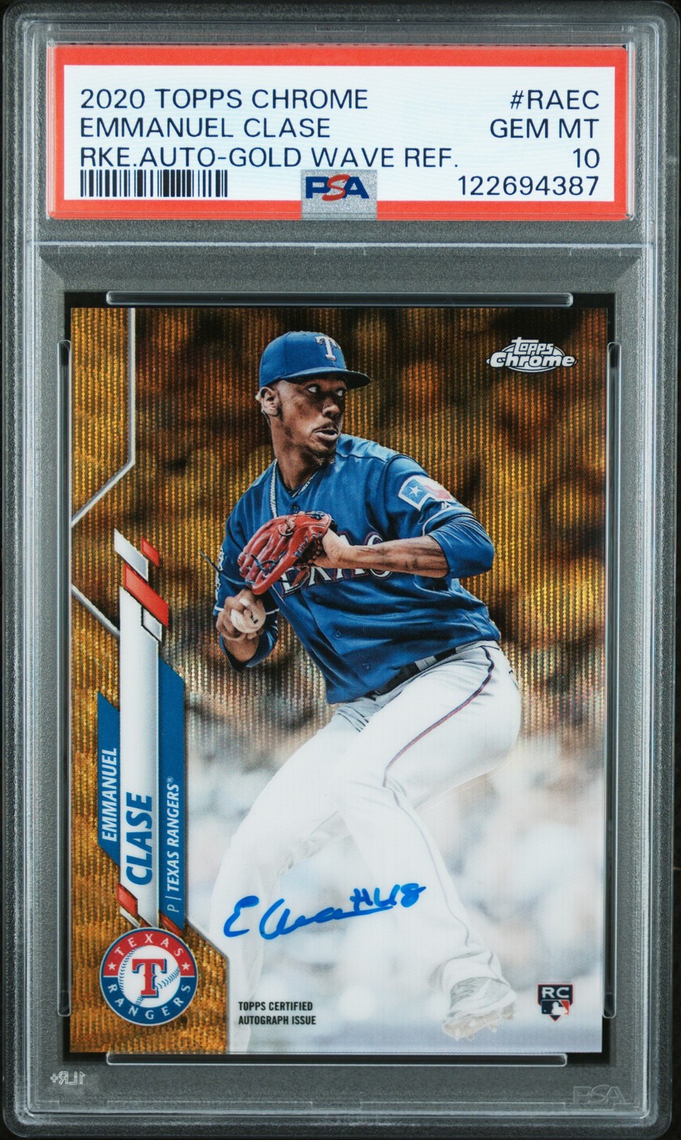 2020 TOPPS CHROME ROOKIE AUTOS #RAEC EMMANUEL CLASE 16/50 PSA 10 AUTO