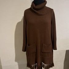 SOFT SURROUNDINGS Carmel Brown Sweater Dress Tunic Knit Pocket Fringe Medium