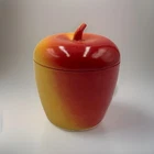 Vintage Hazel Atlas Apple Jam Jelly Jar Red Yellow Painted Milk Glass w/ Lid